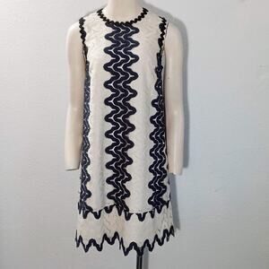 Kate Spade Shift Dress Sleeveless Lined S XS Black Blue White Lace Retro Ric Rac